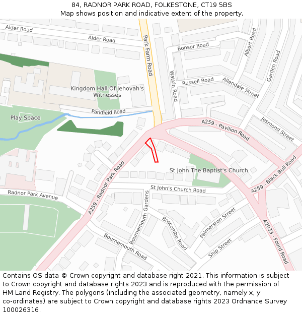 84, RADNOR PARK ROAD, FOLKESTONE, CT19 5BS: Location map and indicative extent of plot