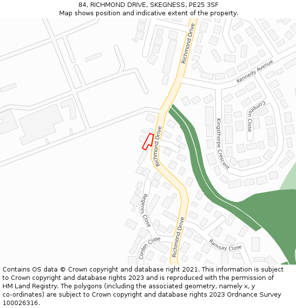 84, RICHMOND DRIVE, SKEGNESS, PE25 3SF: Location map and indicative extent of plot
