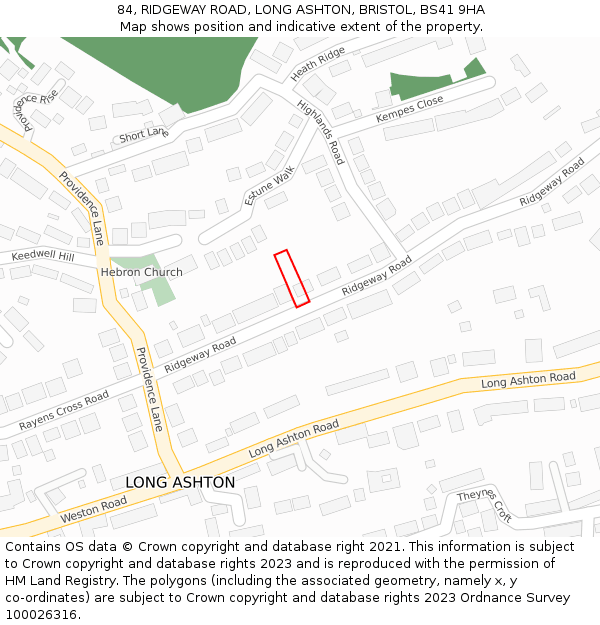 84, RIDGEWAY ROAD, LONG ASHTON, BRISTOL, BS41 9HA: Location map and indicative extent of plot