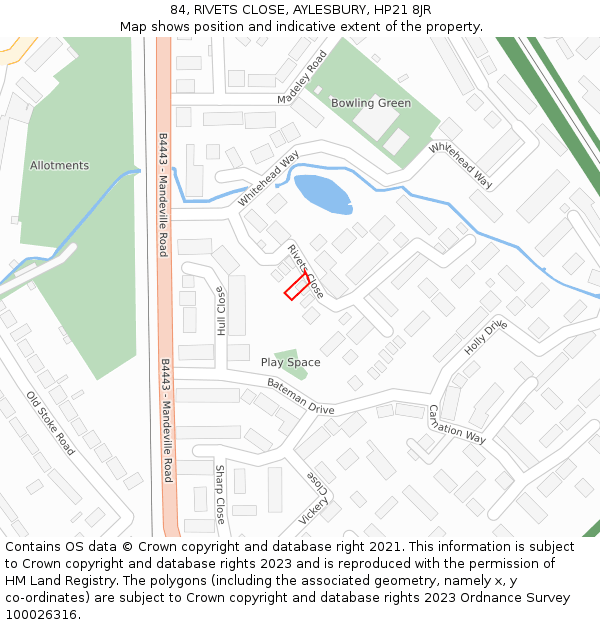 84, RIVETS CLOSE, AYLESBURY, HP21 8JR: Location map and indicative extent of plot