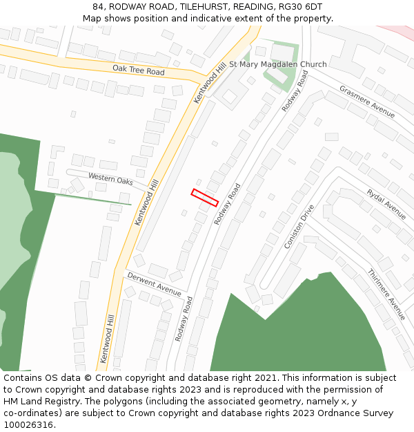 84, RODWAY ROAD, TILEHURST, READING, RG30 6DT: Location map and indicative extent of plot