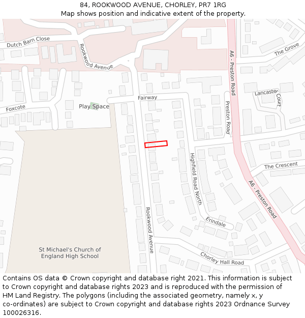 84, ROOKWOOD AVENUE, CHORLEY, PR7 1RG: Location map and indicative extent of plot