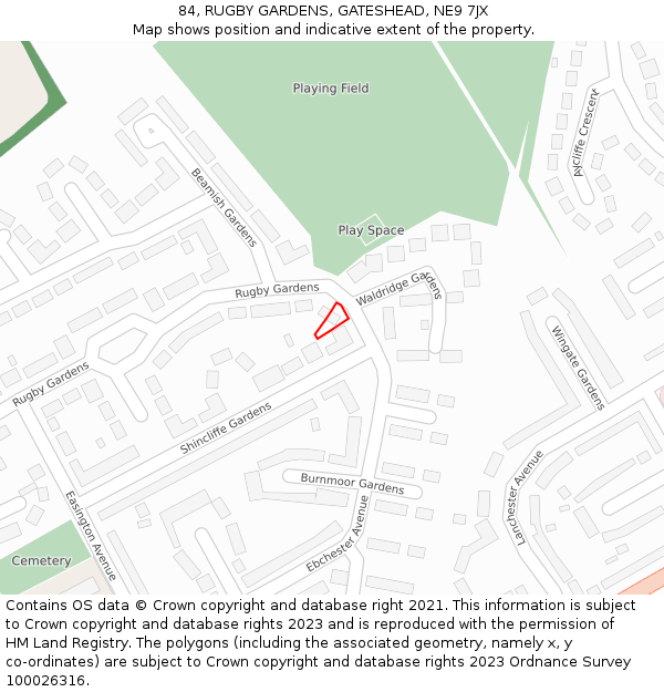 84, RUGBY GARDENS, GATESHEAD, NE9 7JX: Location map and indicative extent of plot