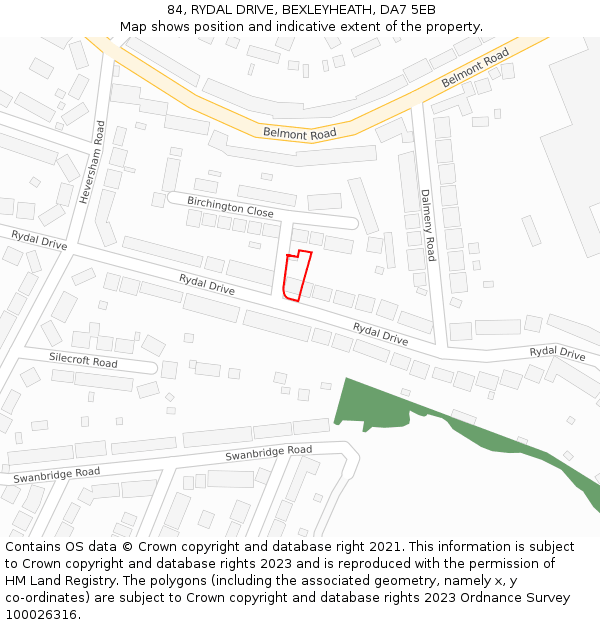 84, RYDAL DRIVE, BEXLEYHEATH, DA7 5EB: Location map and indicative extent of plot