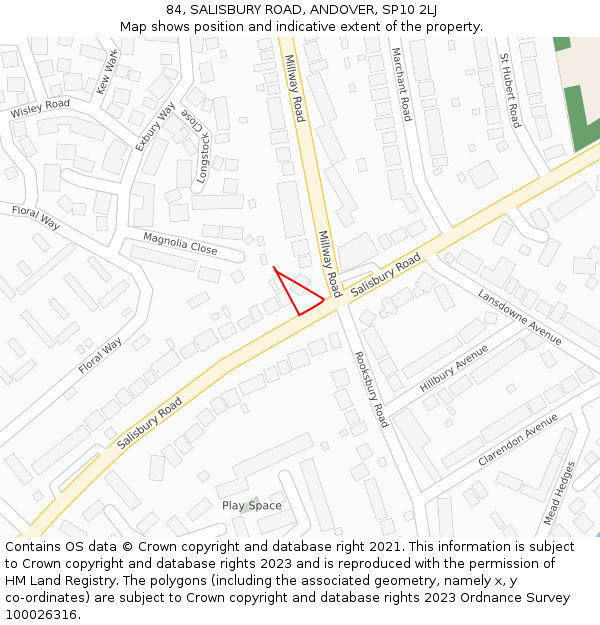 84, SALISBURY ROAD, ANDOVER, SP10 2LJ: Location map and indicative extent of plot