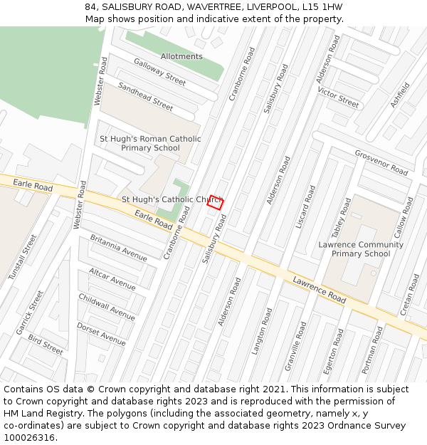 84, SALISBURY ROAD, WAVERTREE, LIVERPOOL, L15 1HW: Location map and indicative extent of plot