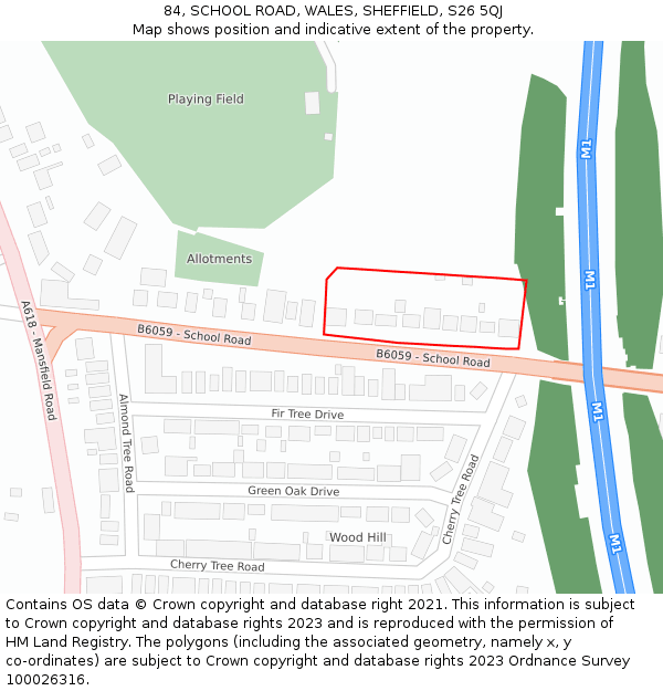 84, SCHOOL ROAD, WALES, SHEFFIELD, S26 5QJ: Location map and indicative extent of plot