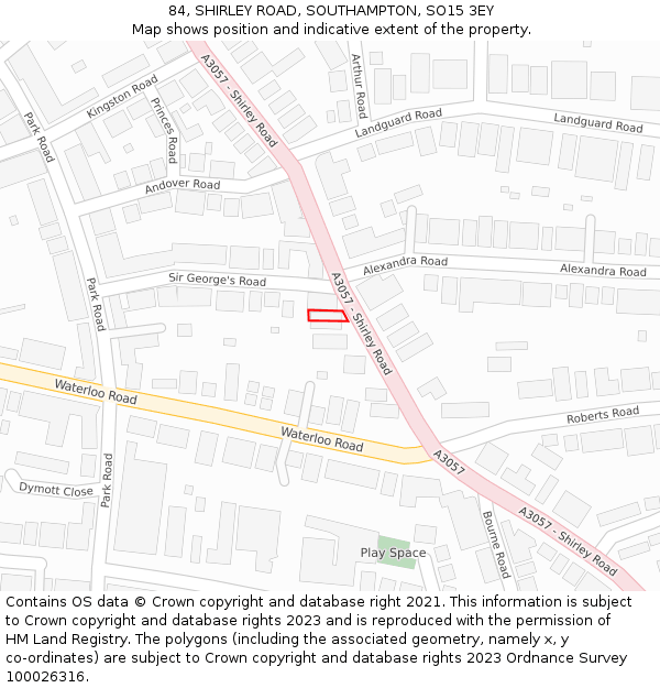 84, SHIRLEY ROAD, SOUTHAMPTON, SO15 3EY: Location map and indicative extent of plot