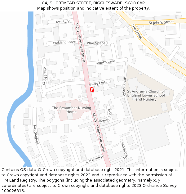 84, SHORTMEAD STREET, BIGGLESWADE, SG18 0AP: Location map and indicative extent of plot