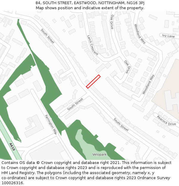 84, SOUTH STREET, EASTWOOD, NOTTINGHAM, NG16 3PJ: Location map and indicative extent of plot
