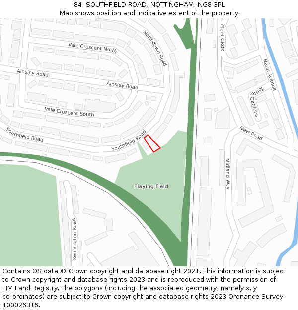 84, SOUTHFIELD ROAD, NOTTINGHAM, NG8 3PL: Location map and indicative extent of plot