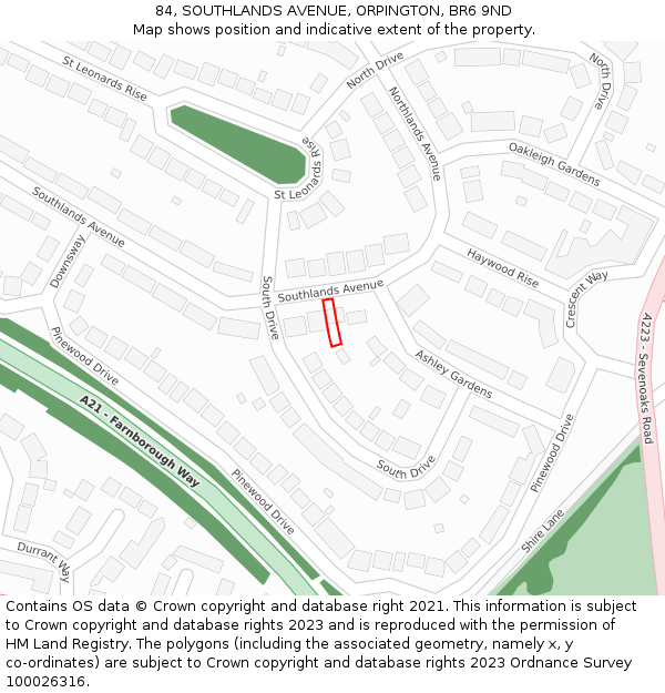 84, SOUTHLANDS AVENUE, ORPINGTON, BR6 9ND: Location map and indicative extent of plot