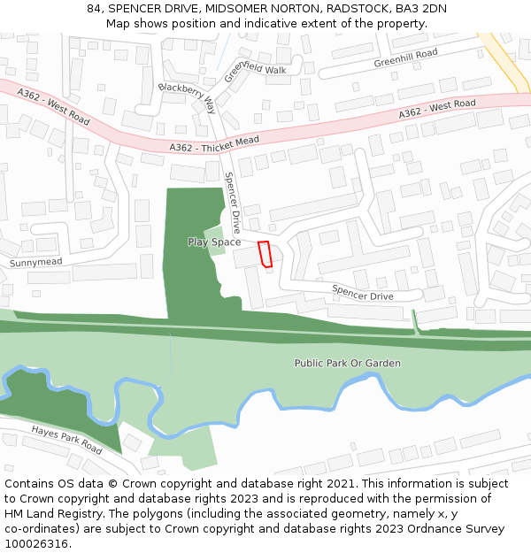 84, SPENCER DRIVE, MIDSOMER NORTON, RADSTOCK, BA3 2DN: Location map and indicative extent of plot
