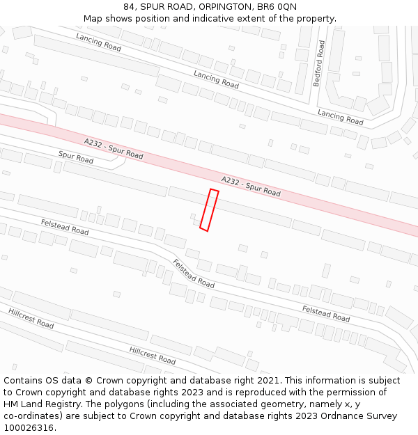 84, SPUR ROAD, ORPINGTON, BR6 0QN: Location map and indicative extent of plot