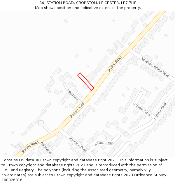 84, STATION ROAD, CROPSTON, LEICESTER, LE7 7HE: Location map and indicative extent of plot