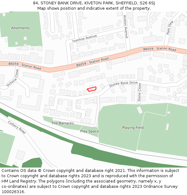 84, STONEY BANK DRIVE, KIVETON PARK, SHEFFIELD, S26 6SJ: Location map and indicative extent of plot