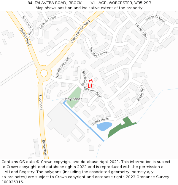 84, TALAVERA ROAD, BROCKHILL VILLAGE, WORCESTER, WR5 2SB: Location map and indicative extent of plot