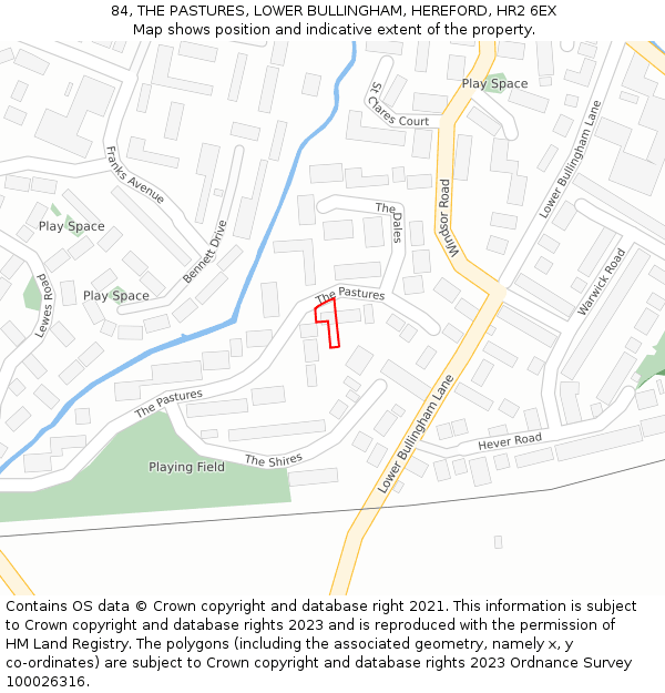 84, THE PASTURES, LOWER BULLINGHAM, HEREFORD, HR2 6EX: Location map and indicative extent of plot