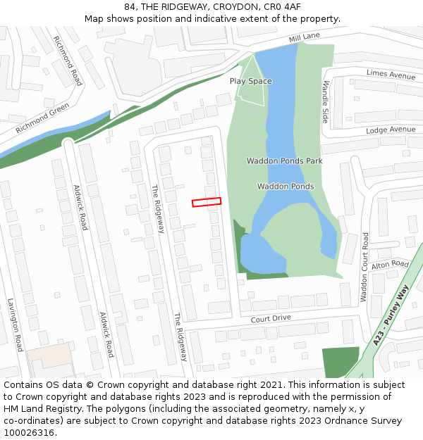 84, THE RIDGEWAY, CROYDON, CR0 4AF: Location map and indicative extent of plot