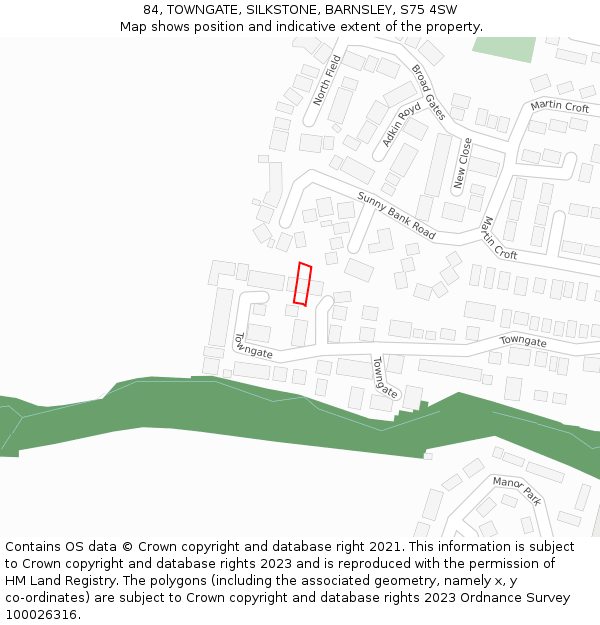 84, TOWNGATE, SILKSTONE, BARNSLEY, S75 4SW: Location map and indicative extent of plot