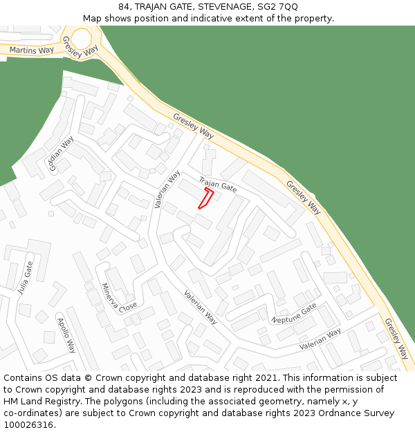 84, TRAJAN GATE, STEVENAGE, SG2 7QQ: Location map and indicative extent of plot