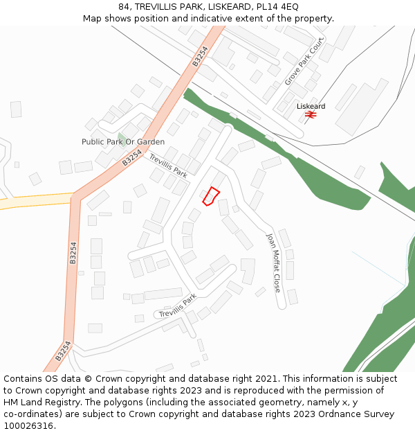 84, TREVILLIS PARK, LISKEARD, PL14 4EQ: Location map and indicative extent of plot