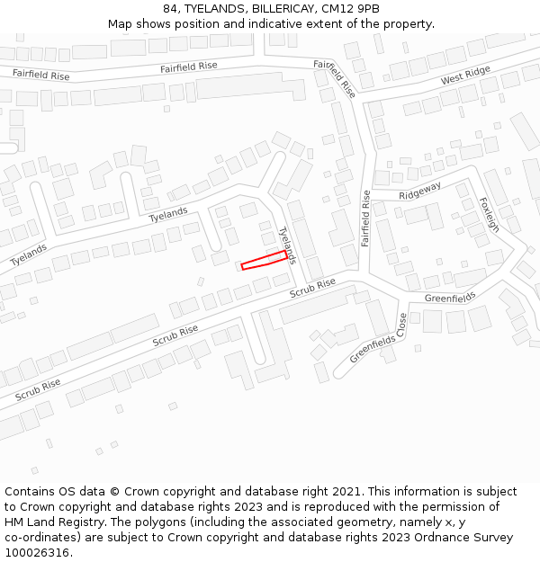 84, TYELANDS, BILLERICAY, CM12 9PB: Location map and indicative extent of plot