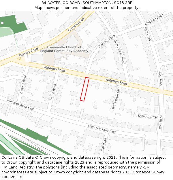 84, WATERLOO ROAD, SOUTHAMPTON, SO15 3BE: Location map and indicative extent of plot