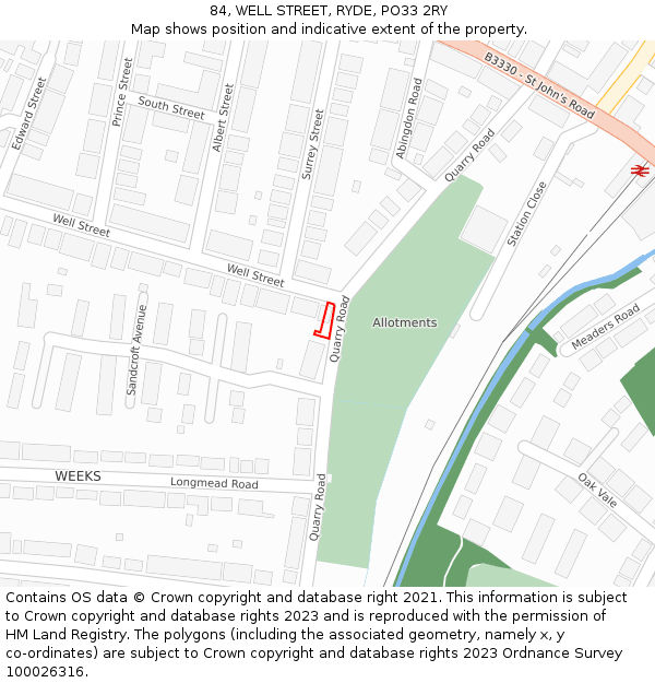84, WELL STREET, RYDE, PO33 2RY: Location map and indicative extent of plot