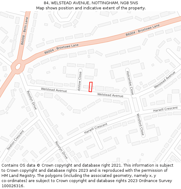 84, WELSTEAD AVENUE, NOTTINGHAM, NG8 5NS: Location map and indicative extent of plot