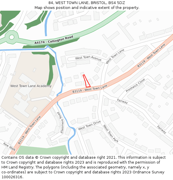 84, WEST TOWN LANE, BRISTOL, BS4 5DZ: Location map and indicative extent of plot