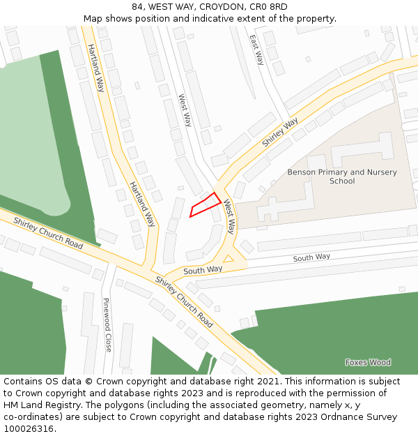 84, WEST WAY, CROYDON, CR0 8RD: Location map and indicative extent of plot