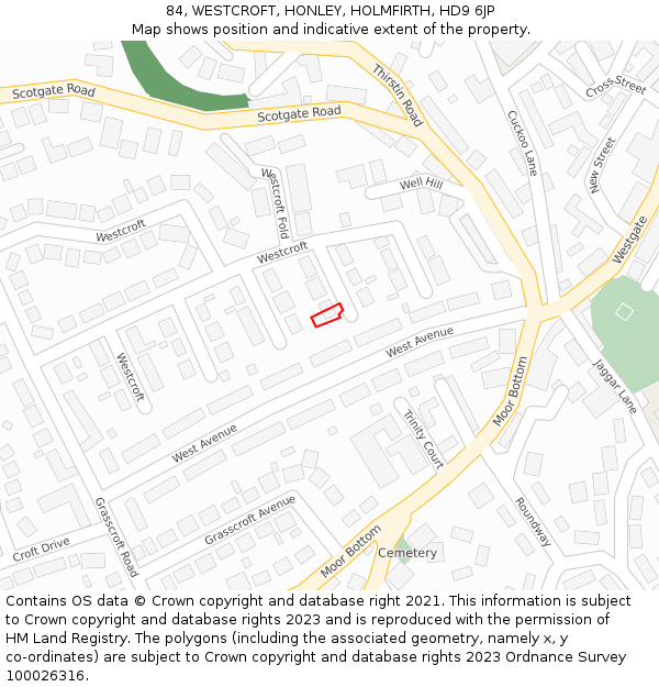 84, WESTCROFT, HONLEY, HOLMFIRTH, HD9 6JP: Location map and indicative extent of plot