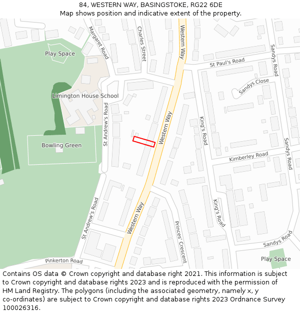 84, WESTERN WAY, BASINGSTOKE, RG22 6DE: Location map and indicative extent of plot
