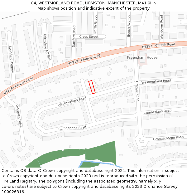 84, WESTMORLAND ROAD, URMSTON, MANCHESTER, M41 9HN: Location map and indicative extent of plot