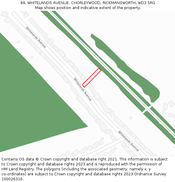 84, WHITELANDS AVENUE, CHORLEYWOOD, RICKMANSWORTH, WD3 5RG: Location map and indicative extent of plot