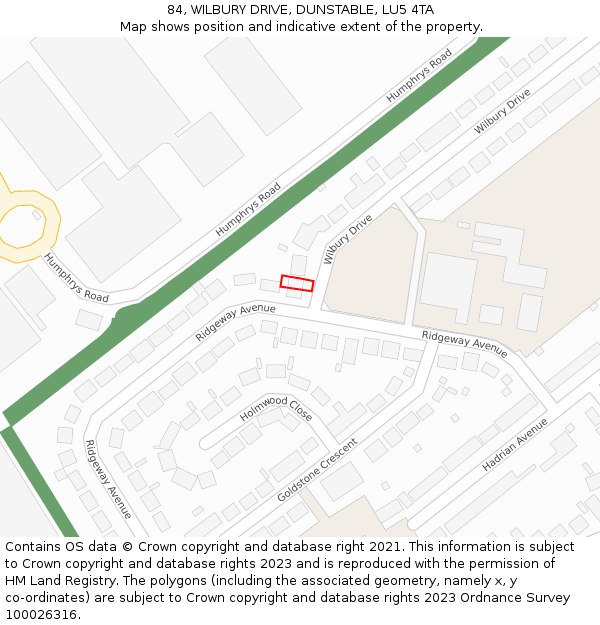 84, WILBURY DRIVE, DUNSTABLE, LU5 4TA: Location map and indicative extent of plot
