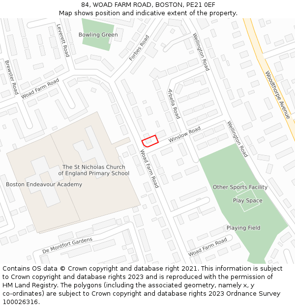 84, WOAD FARM ROAD, BOSTON, PE21 0EF: Location map and indicative extent of plot