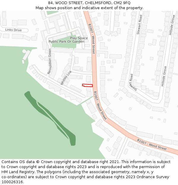 84, WOOD STREET, CHELMSFORD, CM2 9FQ: Location map and indicative extent of plot