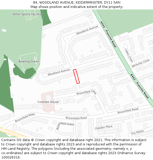 84, WOODLAND AVENUE, KIDDERMINSTER, DY11 5AN: Location map and indicative extent of plot
