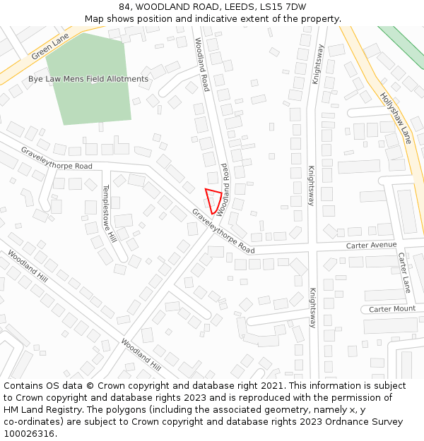84, WOODLAND ROAD, LEEDS, LS15 7DW: Location map and indicative extent of plot