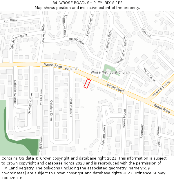 84, WROSE ROAD, SHIPLEY, BD18 1PF: Location map and indicative extent of plot