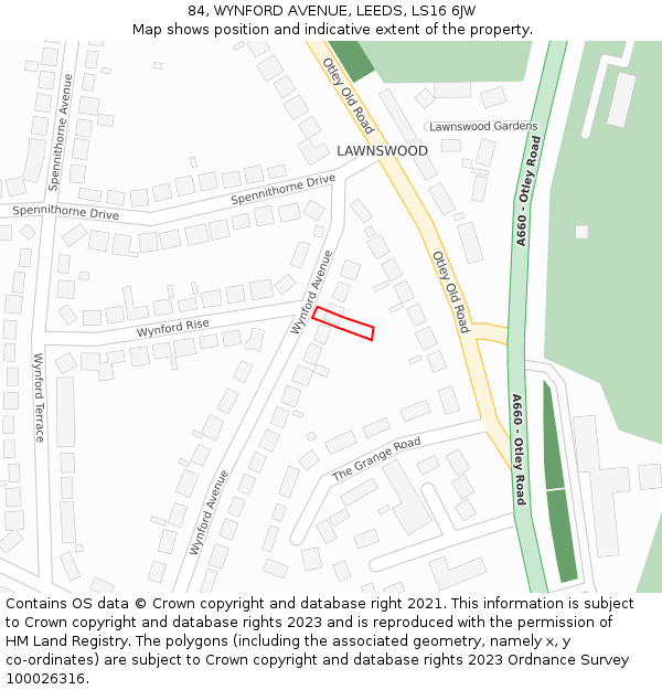 84, WYNFORD AVENUE, LEEDS, LS16 6JW: Location map and indicative extent of plot