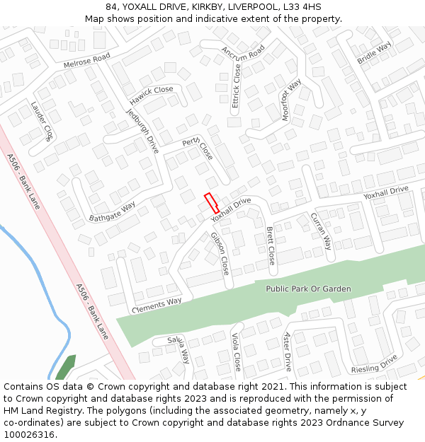 84, YOXALL DRIVE, KIRKBY, LIVERPOOL, L33 4HS: Location map and indicative extent of plot