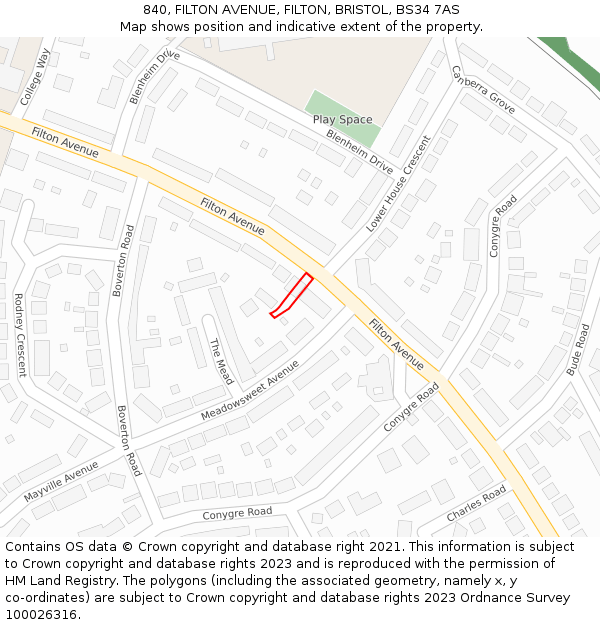 840, FILTON AVENUE, FILTON, BRISTOL, BS34 7AS: Location map and indicative extent of plot