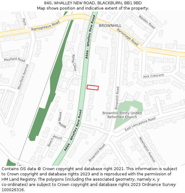840, WHALLEY NEW ROAD, BLACKBURN, BB1 9BD: Location map and indicative extent of plot