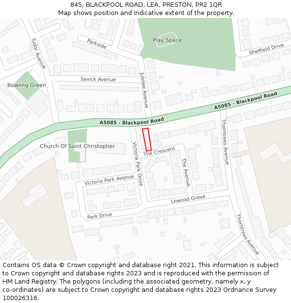 845, BLACKPOOL ROAD, LEA, PRESTON, PR2 1QR: Location map and indicative extent of plot