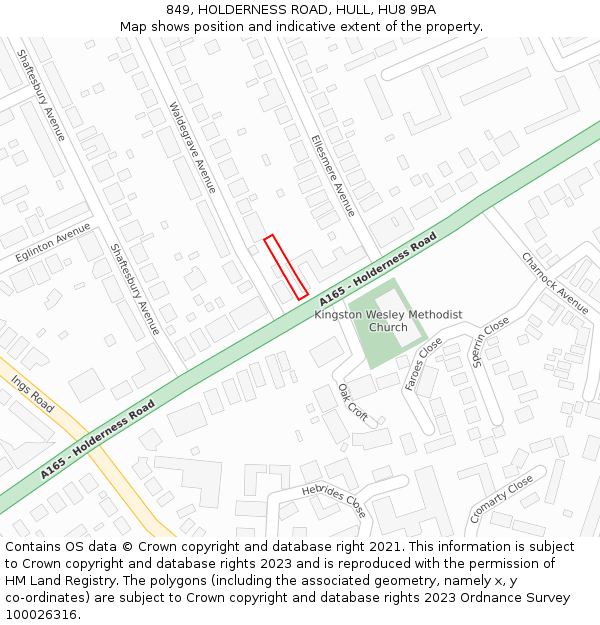 849, HOLDERNESS ROAD, HULL, HU8 9BA: Location map and indicative extent of plot