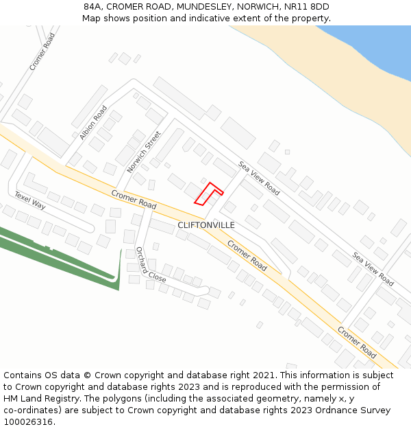 84A, CROMER ROAD, MUNDESLEY, NORWICH, NR11 8DD: Location map and indicative extent of plot
