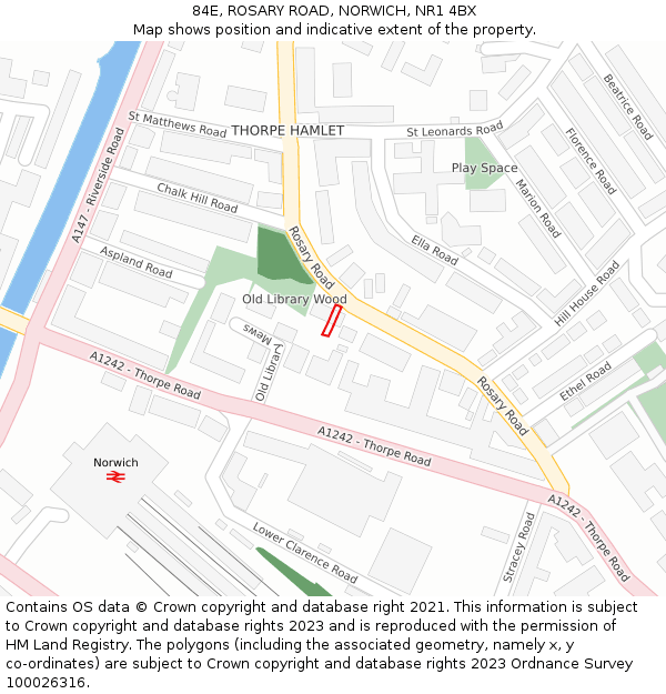 84E, ROSARY ROAD, NORWICH, NR1 4BX: Location map and indicative extent of plot
